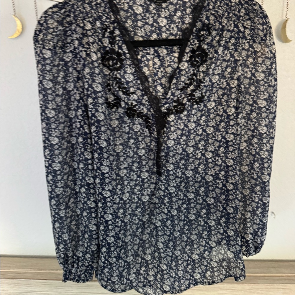 Lucky Brand Black and White Floral Blouse